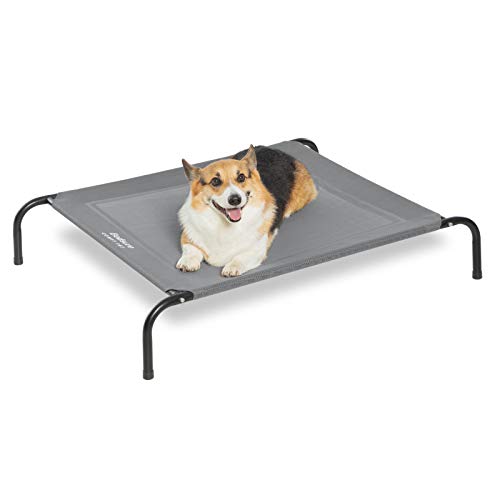 Bedsure Elevated Raised Cooling Cots Bed for Large Dogs, Portable Indoor & Outdoor Pet Hammock with Skid-Resistant Feet, Frame with Breathable Mesh, Grey, 49 inches