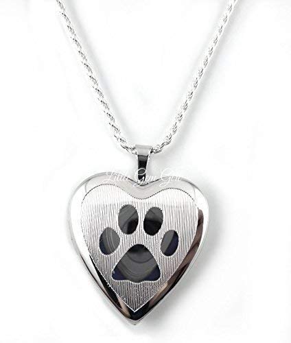 Sterling Silver Pet Locket Personalized with your Photos by Little Gem Girl - Paw Print Heart Necklace