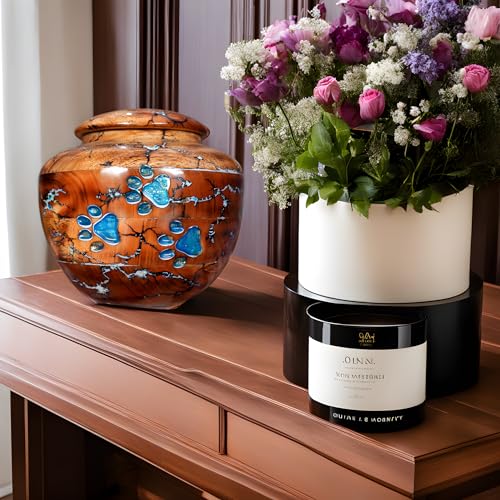 Engraved Wooden Cremation URN placed in the corner of a room