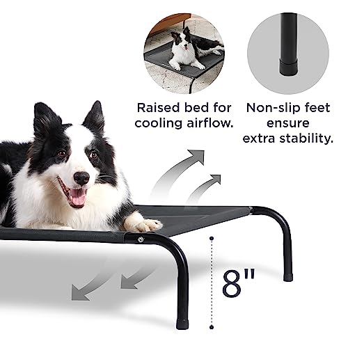 Bedsure Elevated Raised Cooling Cots Bed for Large Dogs, Portable Indoor & Outdoor Pet Hammock with Skid-Resistant Feet, Frame with Breathable Mesh, Grey, 49 inches