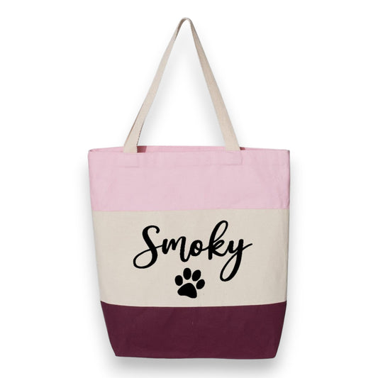 Custom Dog Mom Gift, Pet Gift, Personalized Tote Bag Women, Dog Toys Tote Bag, Personalized Pet Bag, Dog Lover Gift (15"L x 15"H x 3"D, Tri-Color Pink)