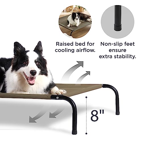 Bedsure Elevated Raised Cooling Cots Bed for Large Dogs, Portable Indoor & Outdoor Pet Hammock with Skid-Resistant Feet, Frame with Breathable Mesh, Grey, 49 inches