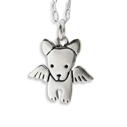 Mark Poulin Sterling Silver Angel Dog Charm Necklace on 16" 18" 20" Adjustable Sterling Silver Chain - Memorial Pet Charm for Women and Girls