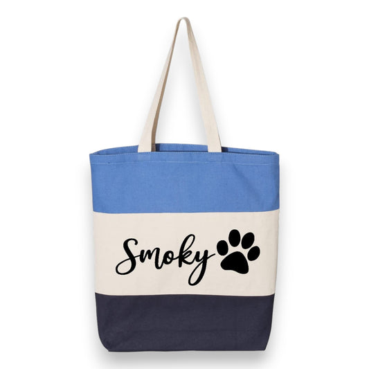 Custom Dog Tote Bag Personalized Dog Mom Gift Dog Toys Totes Pet Gift Custom Pet Bag Gift For Dog Mom Dog Lover Bag (15"L x 15"H x 3"D, Tri-Color Blue)