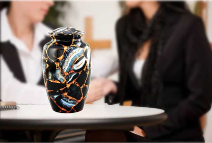 Premium Classic Black Finish Large Cremation Urn on the Table