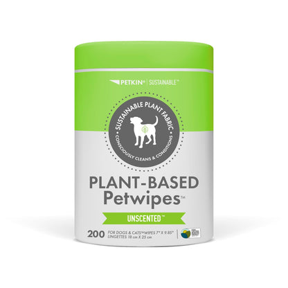 Petkin Plant Based Pet Wipes, 200 Wipes- 6 Count, Unscented