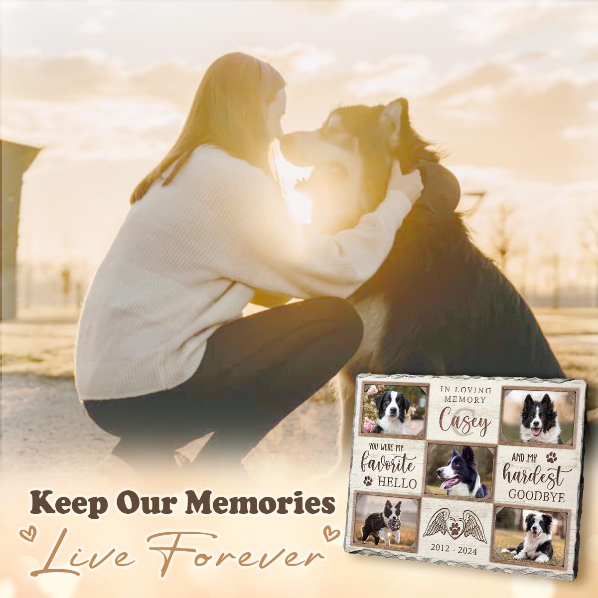 Personalized Pet Memorial Stone, Loss of Dog Sympathy Gift - Customizable Photo Name Memorial Garden Stone, White Headstone Maker, Ideal Dog Passing Away Gifts, Sympathy Gifts for Pet Lovers