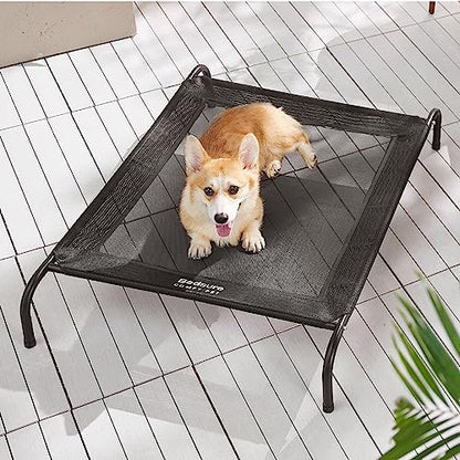 Bedsure Elevated Raised Cooling Cots Bed for Large Dogs, Portable Indoor & Outdoor Pet Hammock with Skid-Resistant Feet, Frame with Breathable Mesh, Grey, 49 inches