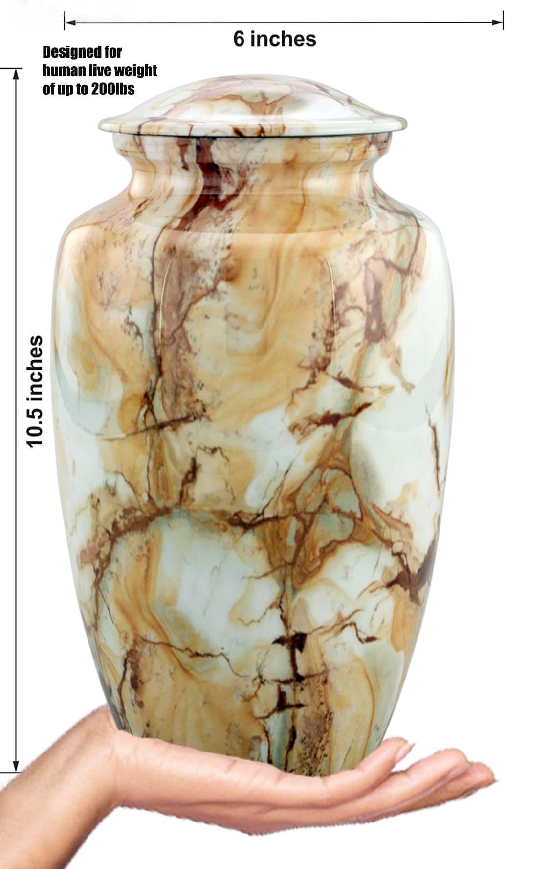 Large Marble Finish Keepsake Cremation Urn for weight upto 200lbs