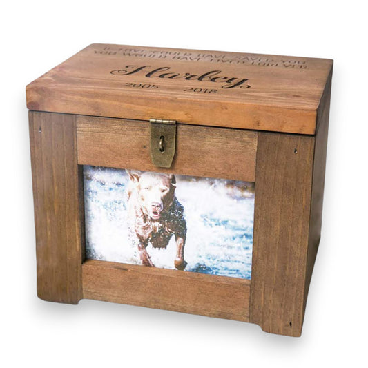 Personalized Pet Memory Box Urn with Name,Quote or Poem - Memorial Photo Frame Chest Picture Keepsake