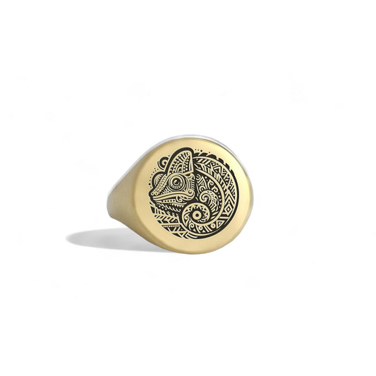 Custom Chameleon Signet Ring - Reptile Ring - Bold Statement Ring - Pet Ring - Unisex Ring