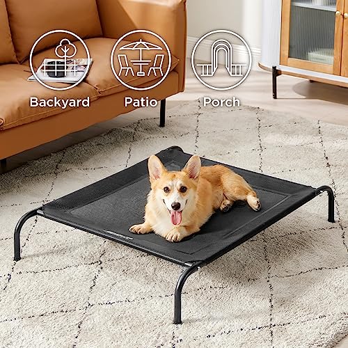 Bedsure Elevated Raised Cooling Cots Bed for Large Dogs, Portable Indoor & Outdoor Pet Hammock with Skid-Resistant Feet, Frame with Breathable Mesh, Grey, 49 inches