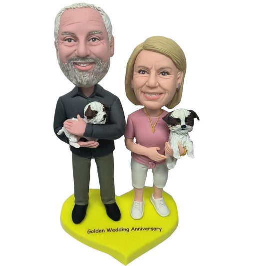 Custom Bobbleheads Couple with Pets, Fully Customizable Bobbleheads for Couple Golden Wedding Auniversary, Personalized Bobbleheads as Best Birthday Gifts for Couples