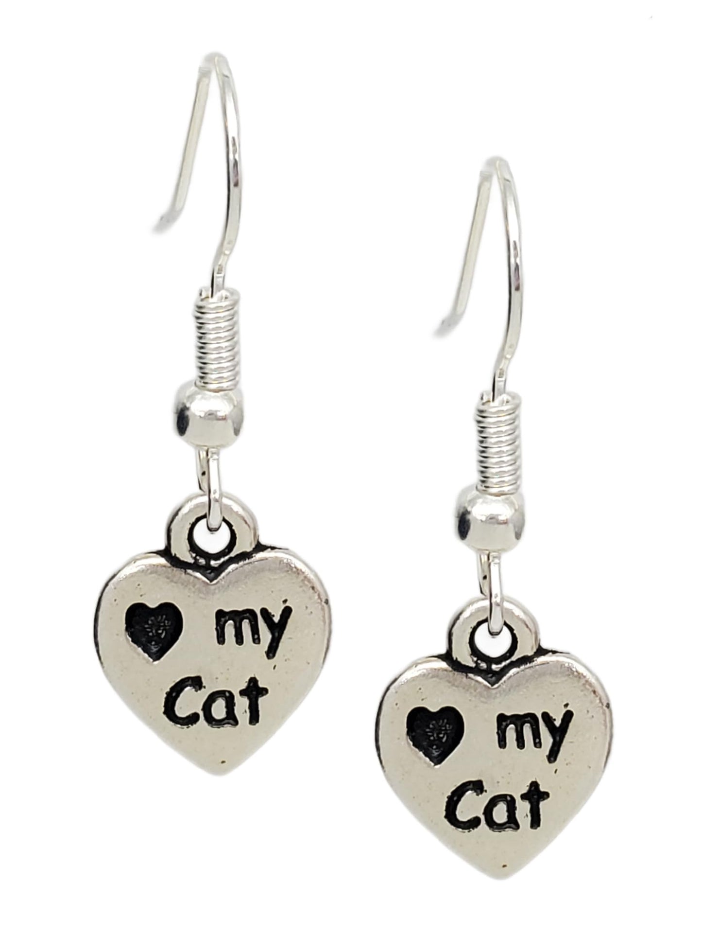 You Left Pawprints on My Heart Pet Dog Cat Memorial Antique Silver Tone Handmade Dangle Earrings