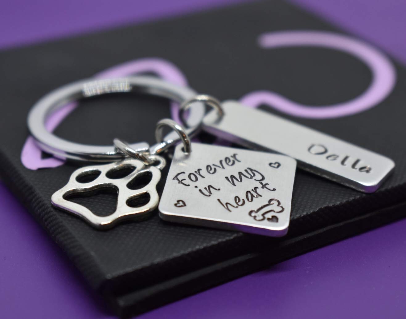 Personalized dog memorial keychain, dog loss sympathy gift, forever in my heart, pet cat