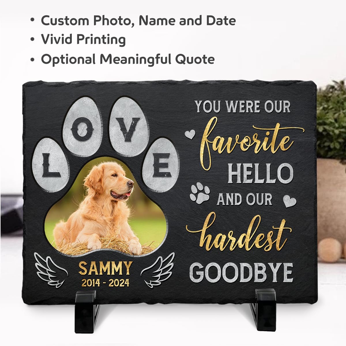 Personalized Pet Memorial Stone, Loss of Dog Sympathy Gift - Customizable Photo Name Memorial Garden Stone, White Headstone Maker, Ideal Dog Passing Away Gifts, Sympathy Gifts for Pet Lovers