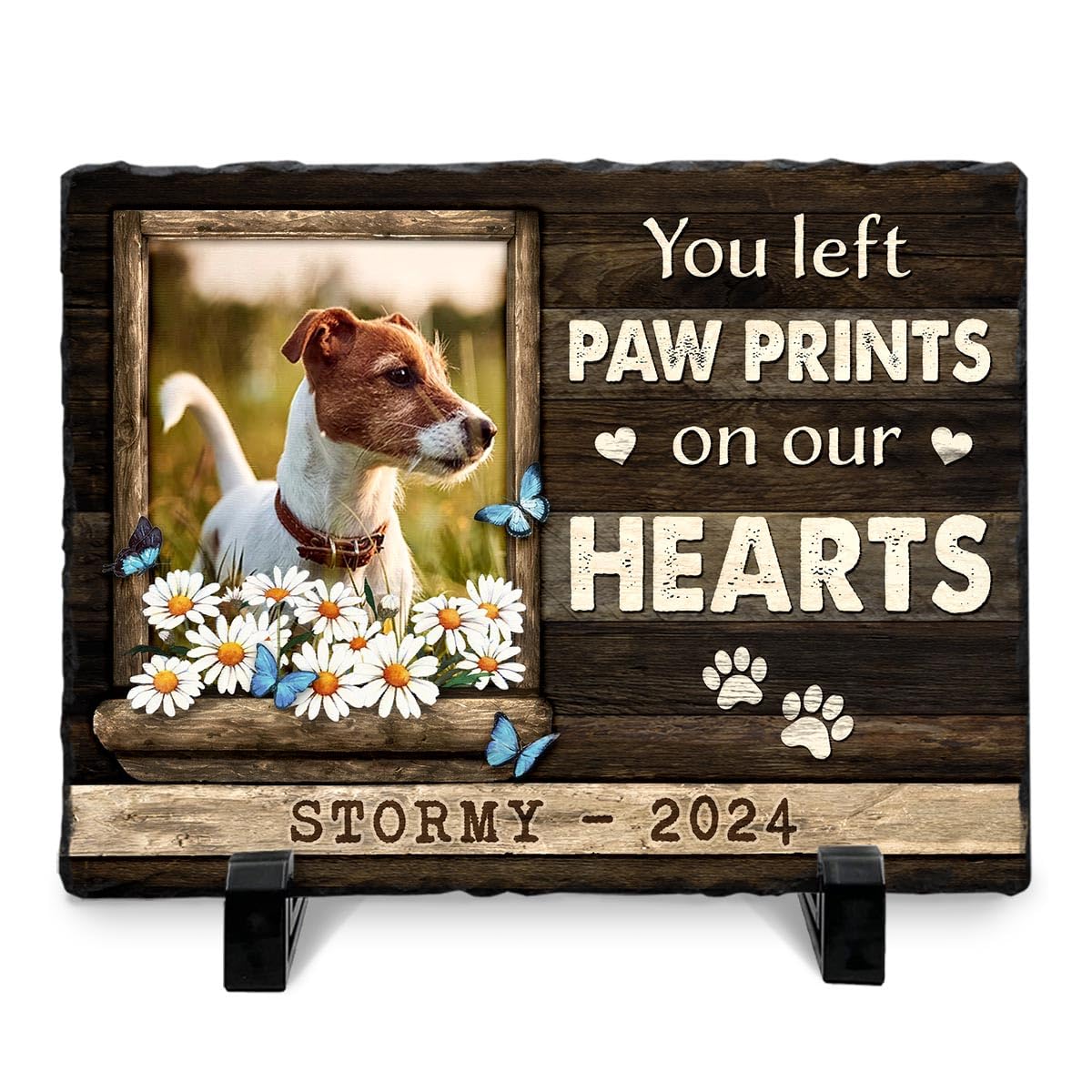 Personalized Pet Memorial Stone, Loss of Dog Sympathy Gift - Customizable Photo Name Memorial Garden Stone, White Headstone Maker, Ideal Dog Passing Away Gifts, Sympathy Gifts for Pet Lovers