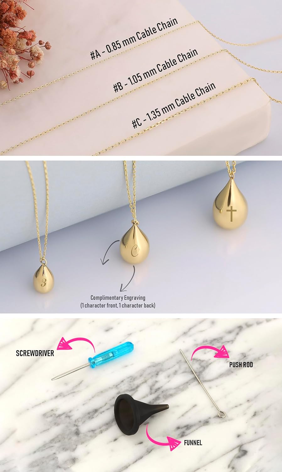 10k Gold Teardrop Cremation Urn Necklace, Engravable Ash Holder Necklace, Custom Memorial Urn Necklace, Mom Dad Baby Ashes, Keepsake Pendant for Pet Ashes