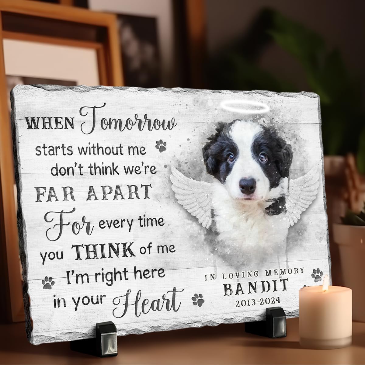 Personalized Pet Memorial Stone, Loss of Dog Sympathy Gift - Customizable Photo Name Memorial Garden Stone, White Headstone Maker, Ideal Dog Passing Away Gifts, Sympathy Gifts for Pet Lovers