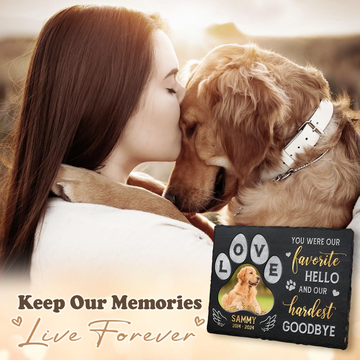 Personalized Pet Memorial Stone, Loss of Dog Sympathy Gift - Customizable Photo Name Memorial Garden Stone, White Headstone Maker, Ideal Dog Passing Away Gifts, Sympathy Gifts for Pet Lovers