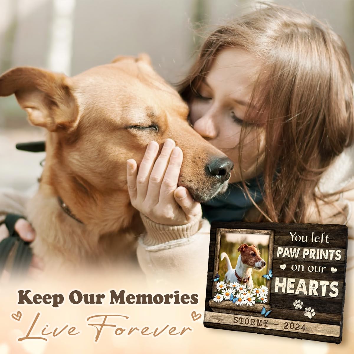 Personalized Pet Memorial Stone, Loss of Dog Sympathy Gift - Customizable Photo Name Memorial Garden Stone, White Headstone Maker, Ideal Dog Passing Away Gifts, Sympathy Gifts for Pet Lovers