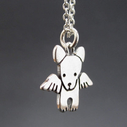 Mark Poulin Sterling Silver Angel Dog Charm Necklace on 16" 18" 20" Adjustable Sterling Silver Chain - Memorial Pet Charm for Women and Girls