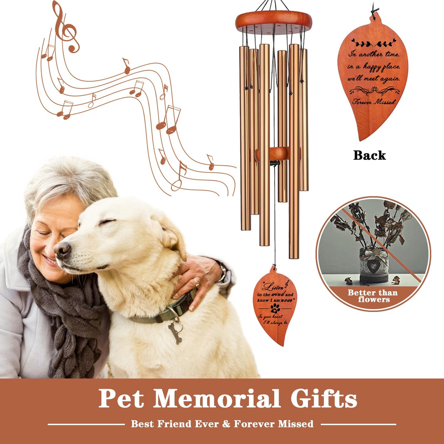 28" Pet Memorial Wind Chimes, Dog Memorial Gifts, Pet Loss Gifts