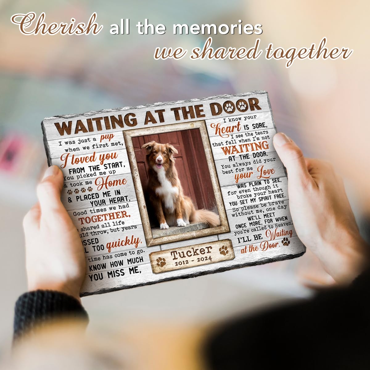 Personalized Pet Memorial Stone, Loss of Dog Sympathy Gift - Customizable Photo Name Memorial Garden Stone, White Headstone Maker, Ideal Dog Passing Away Gifts, Sympathy Gifts for Pet Lovers