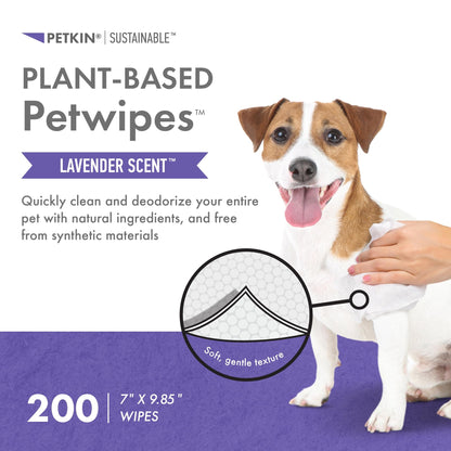 Petkin Plant Based Pet Wipes, 200 Wipes- 6 Count, Unscented