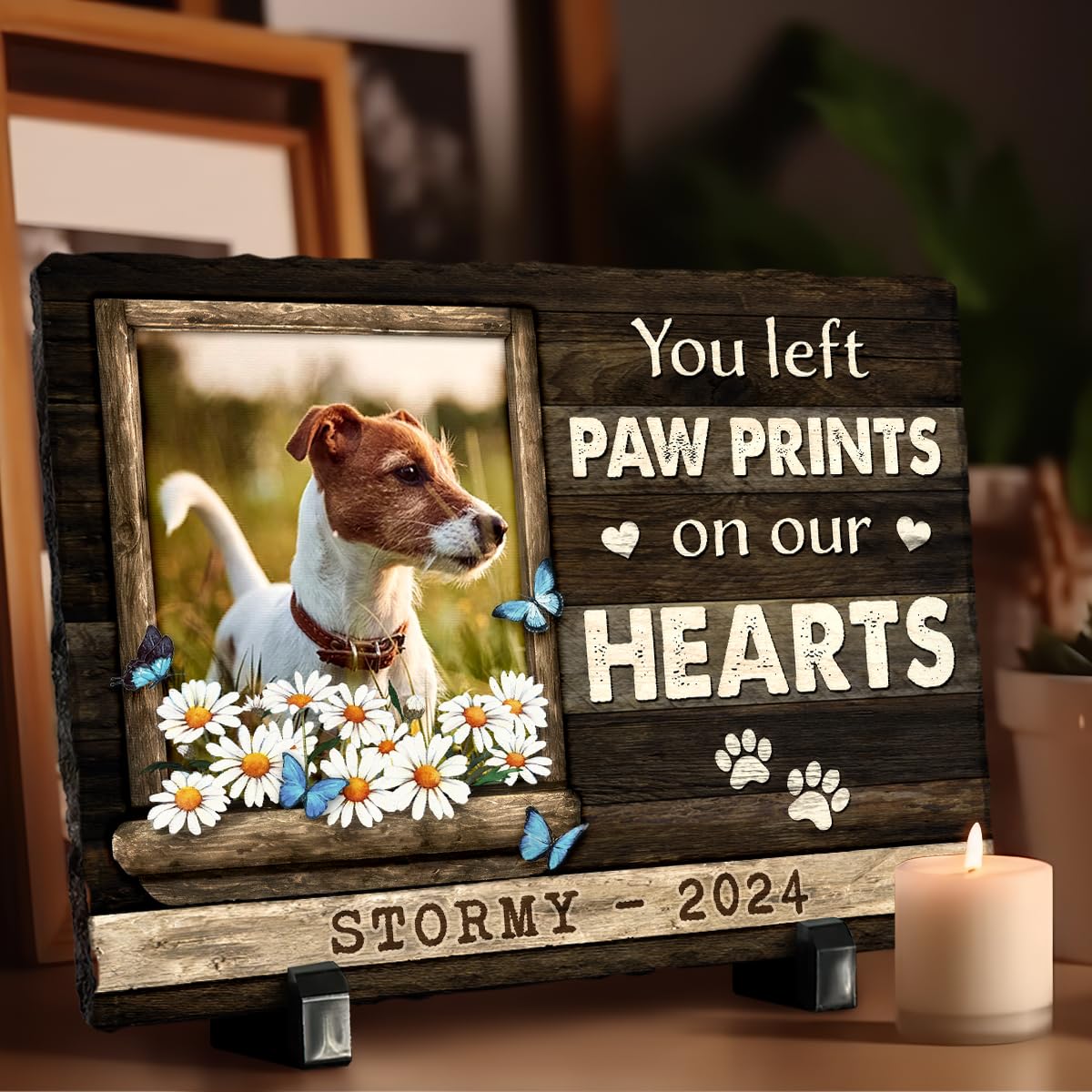 Personalized Pet Memorial Stone, Loss of Dog Sympathy Gift - Customizable Photo Name Memorial Garden Stone, White Headstone Maker, Ideal Dog Passing Away Gifts, Sympathy Gifts for Pet Lovers