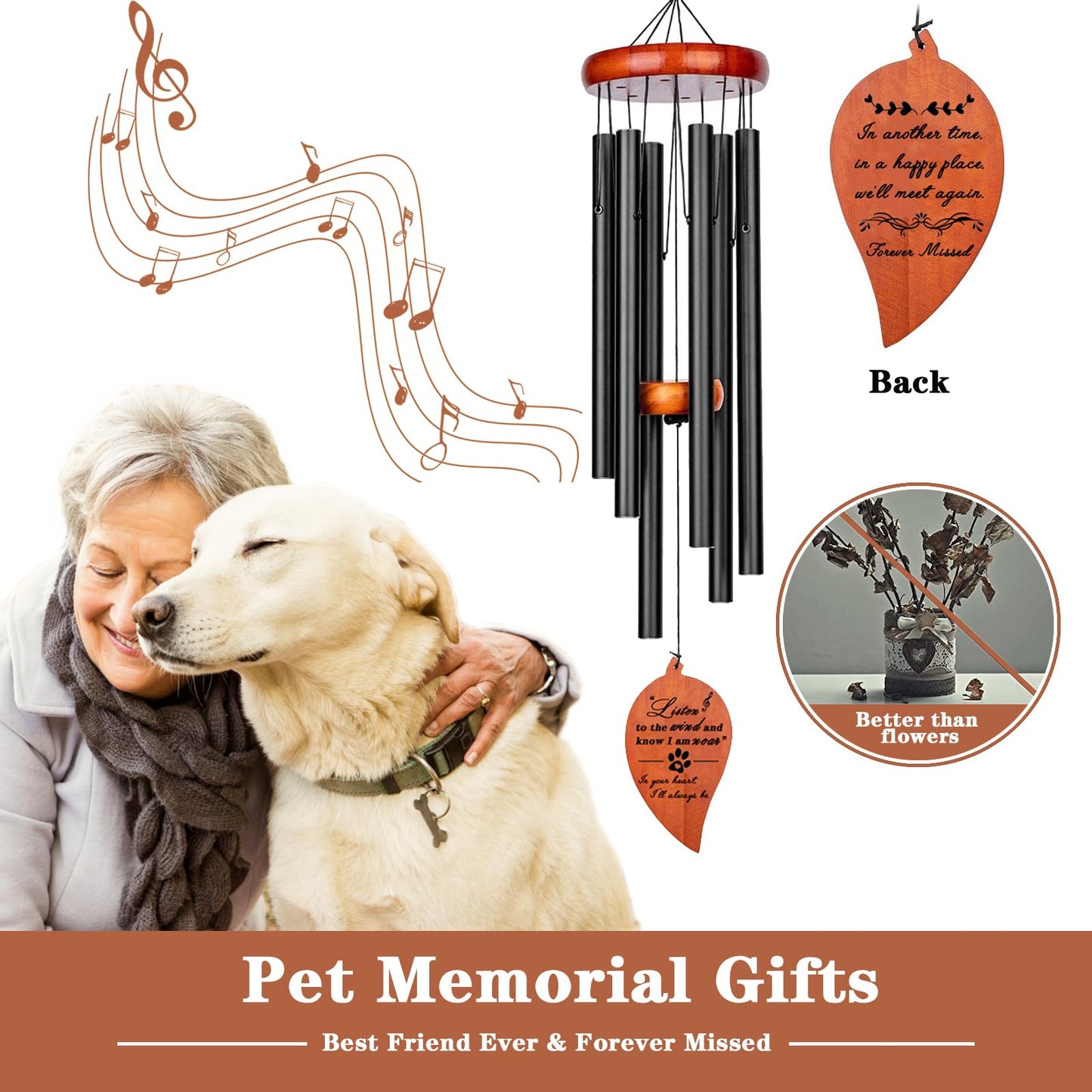 28" Pet Memorial Wind Chimes, Dog Memorial Gifts, Pet Loss Gifts