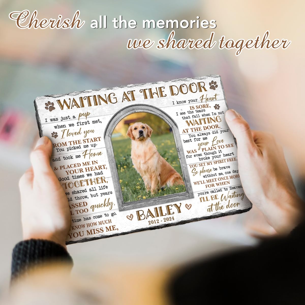 Personalized Pet Memorial Stone, Loss of Dog Sympathy Gift - Customizable Photo Name Memorial Garden Stone, White Headstone Maker, Ideal Dog Passing Away Gifts, Sympathy Gifts for Pet Lovers