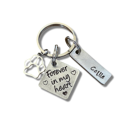 Personalized dog memorial keychain, dog loss sympathy gift, forever in my heart, pet cat