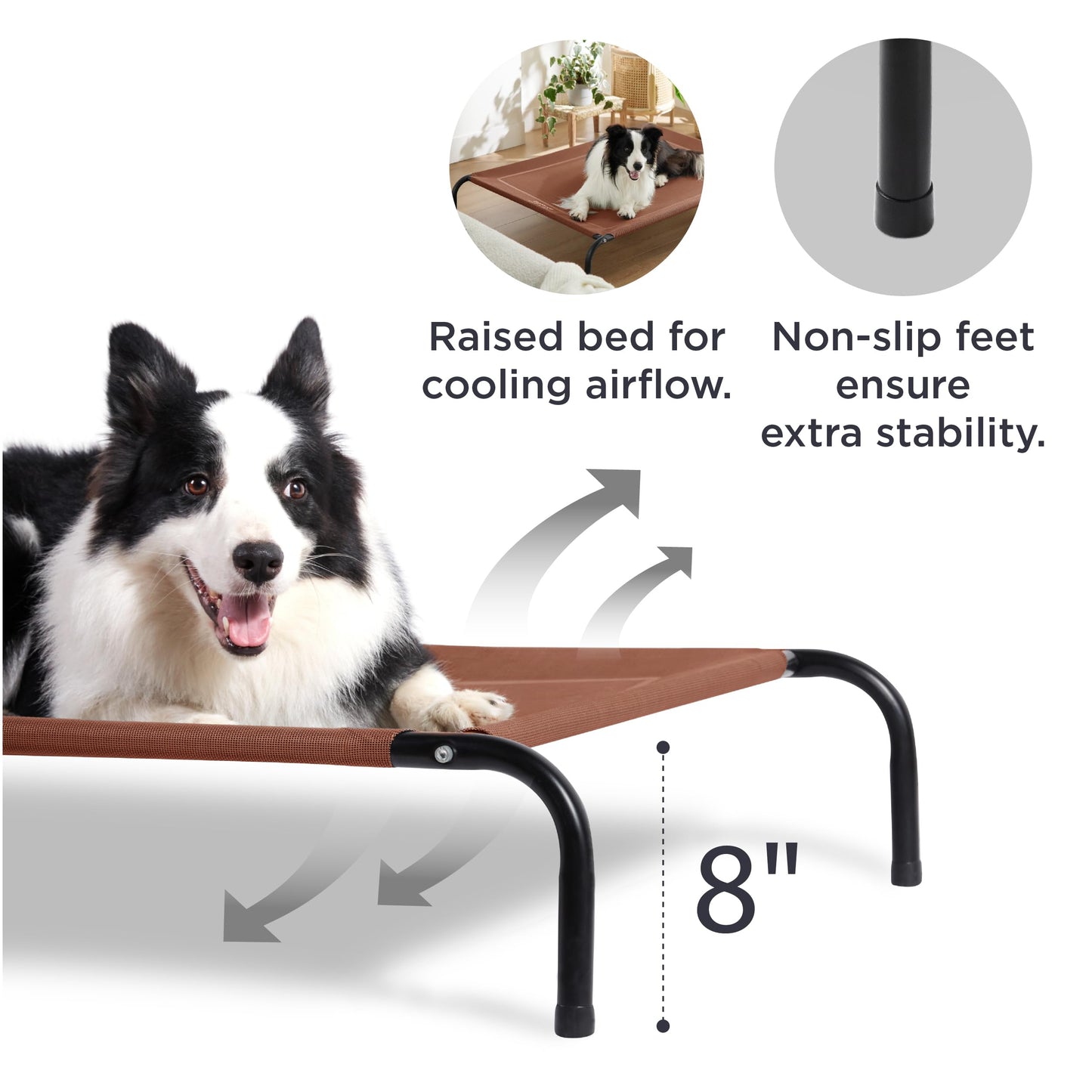 Bedsure Elevated Raised Cooling Cots Bed for Large Dogs, Portable Indoor & Outdoor Pet Hammock with Skid-Resistant Feet, Frame with Breathable Mesh, Grey, 49 inches