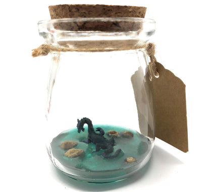 1 Inch Loch Ness Monster Desk Pet Nessie in Glass Jar with Collected in Scotland Tag