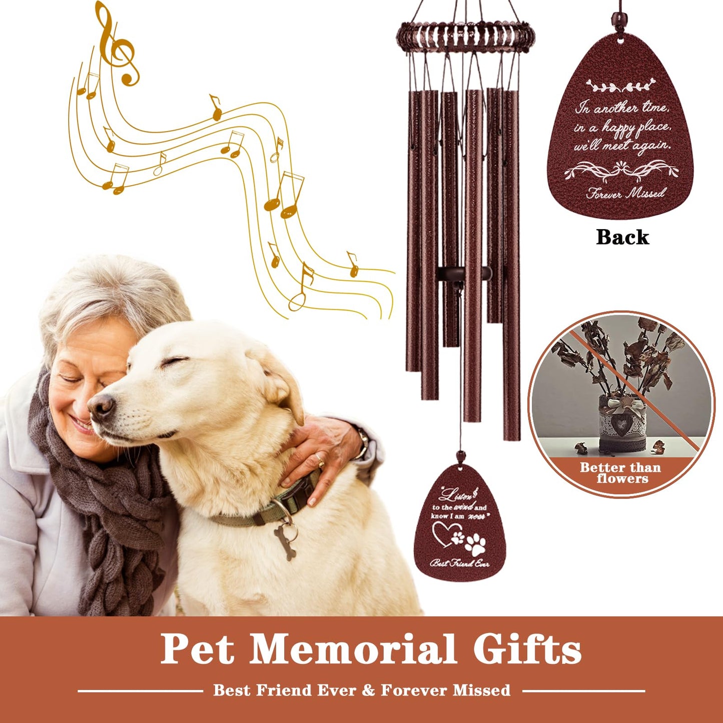 28" Pet Memorial Wind Chimes, Dog Memorial Gifts, Pet Loss Gifts