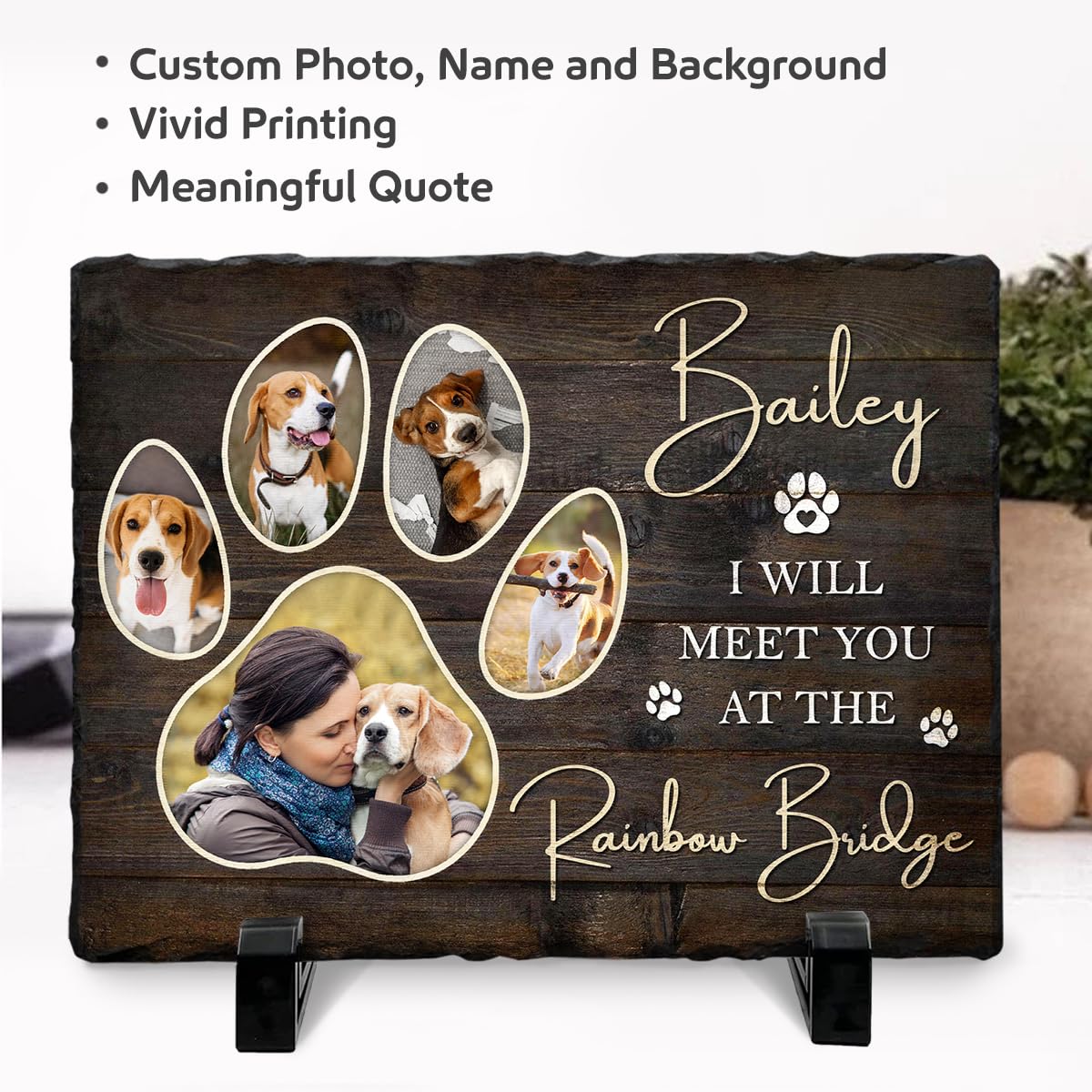 Personalized Pet Memorial Stone, Loss of Dog Sympathy Gift - Customizable Photo Name Memorial Garden Stone, White Headstone Maker, Ideal Dog Passing Away Gifts, Sympathy Gifts for Pet Lovers