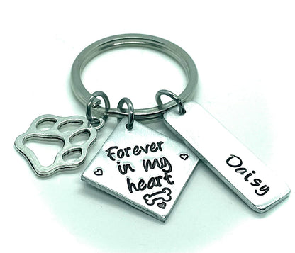 Personalized dog memorial keychain, dog loss sympathy gift, forever in my heart, pet cat