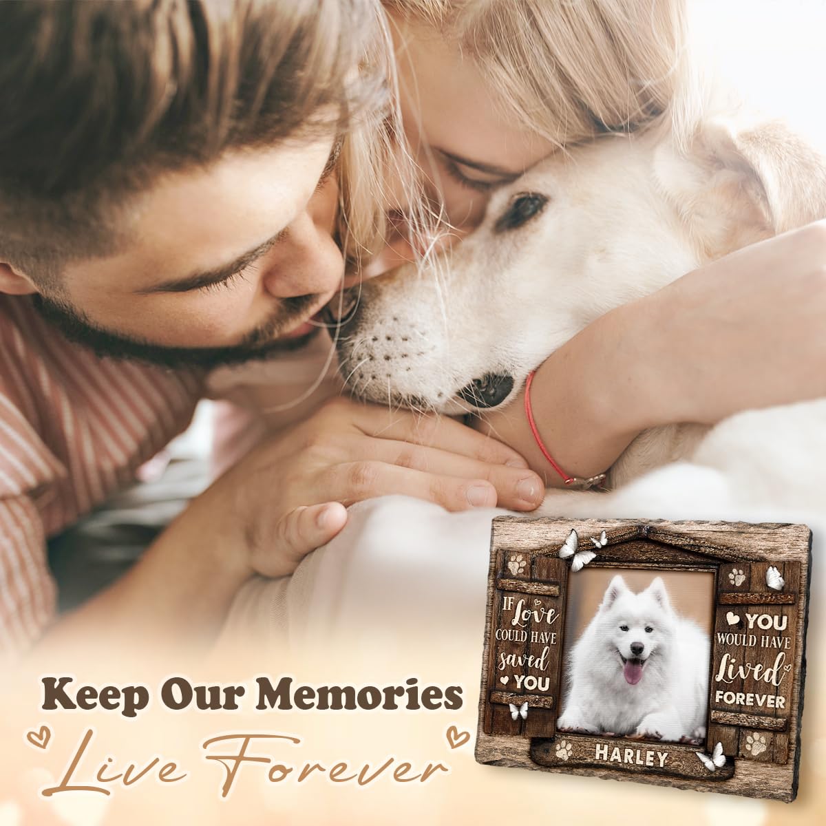 Personalized Pet Memorial Stone, Loss of Dog Sympathy Gift - Customizable Photo Name Memorial Garden Stone, White Headstone Maker, Ideal Dog Passing Away Gifts, Sympathy Gifts for Pet Lovers