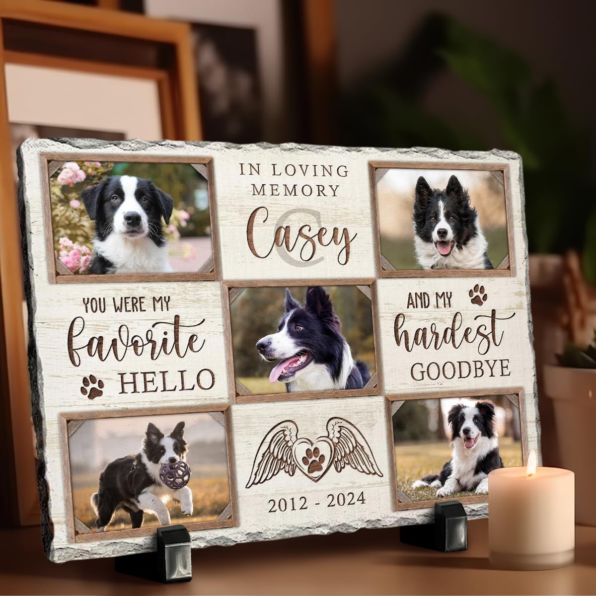 Personalized Pet Memorial Stone, Loss of Dog Sympathy Gift - Customizable Photo Name Memorial Garden Stone, White Headstone Maker, Ideal Dog Passing Away Gifts, Sympathy Gifts for Pet Lovers