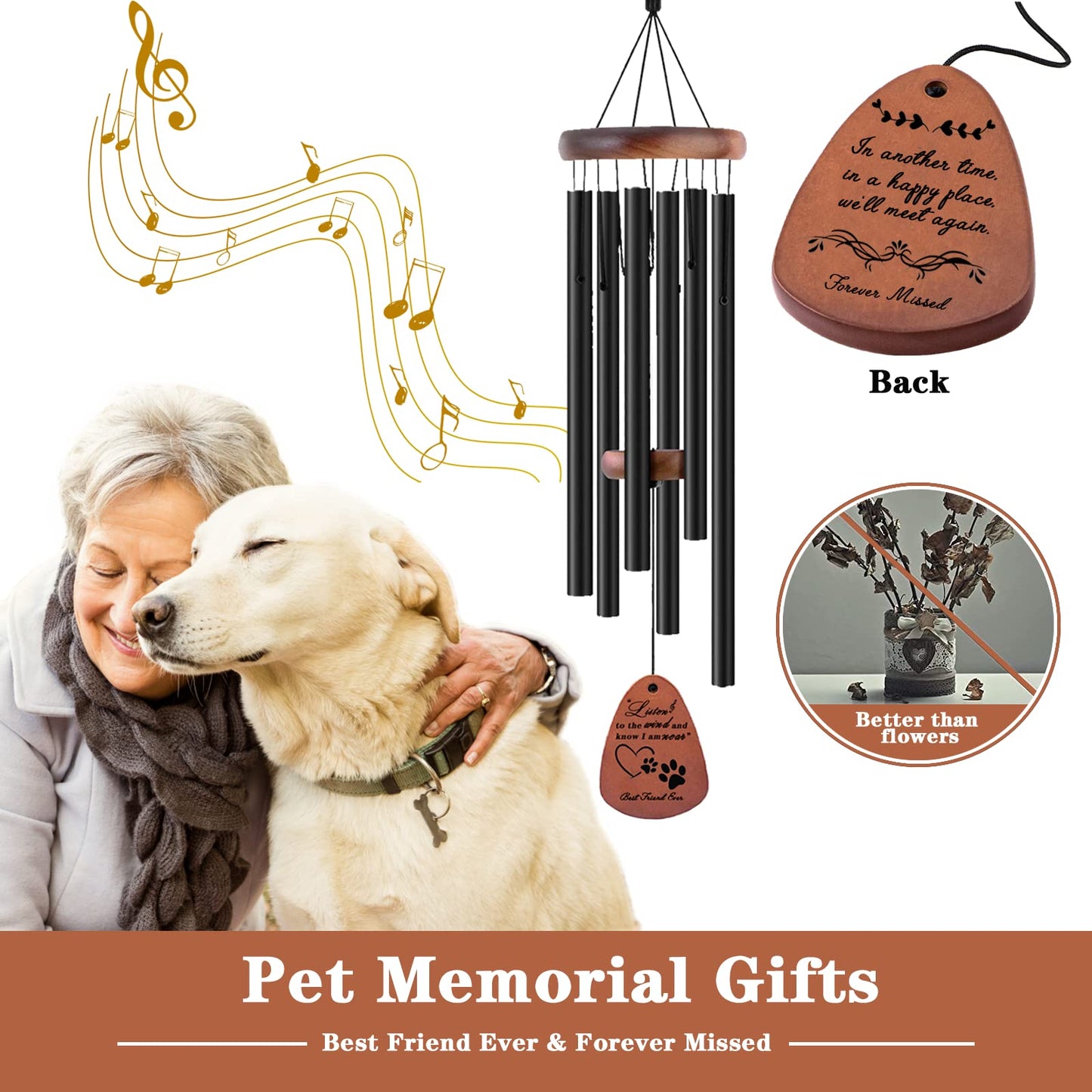 28" Pet Memorial Wind Chimes, Dog Memorial Gifts, Pet Loss Gifts