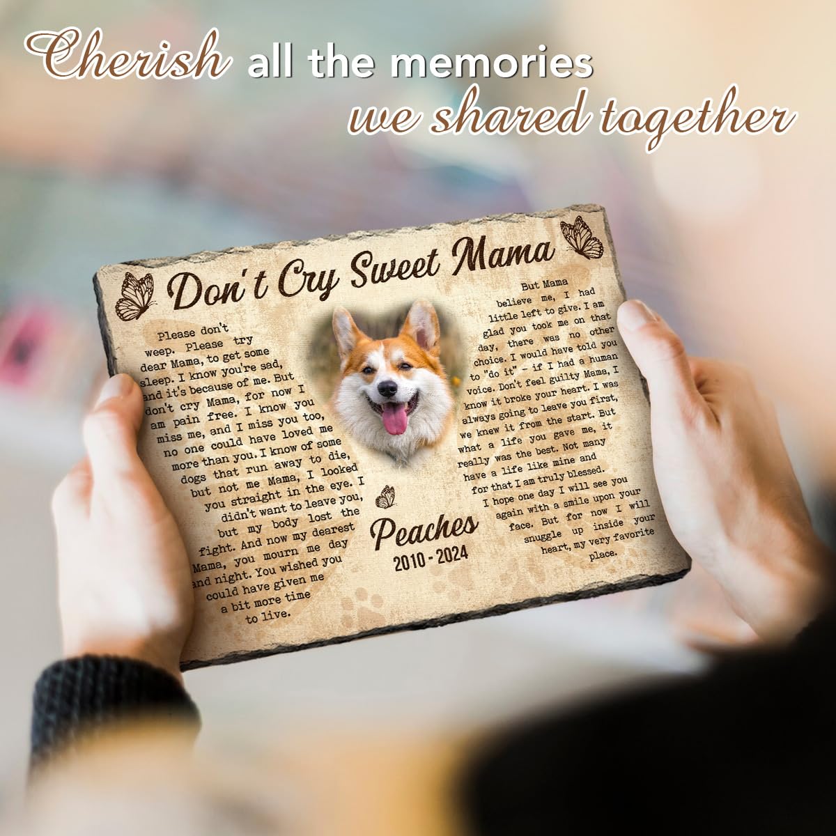 Personalized Pet Memorial Stone, Loss of Dog Sympathy Gift - Customizable Photo Name Memorial Garden Stone, White Headstone Maker, Ideal Dog Passing Away Gifts, Sympathy Gifts for Pet Lovers