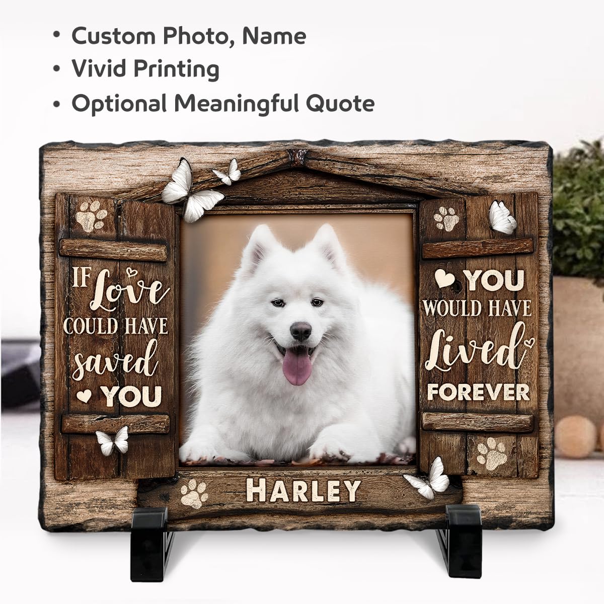 Personalized Pet Memorial Stone, Loss of Dog Sympathy Gift - Customizable Photo Name Memorial Garden Stone, White Headstone Maker, Ideal Dog Passing Away Gifts, Sympathy Gifts for Pet Lovers