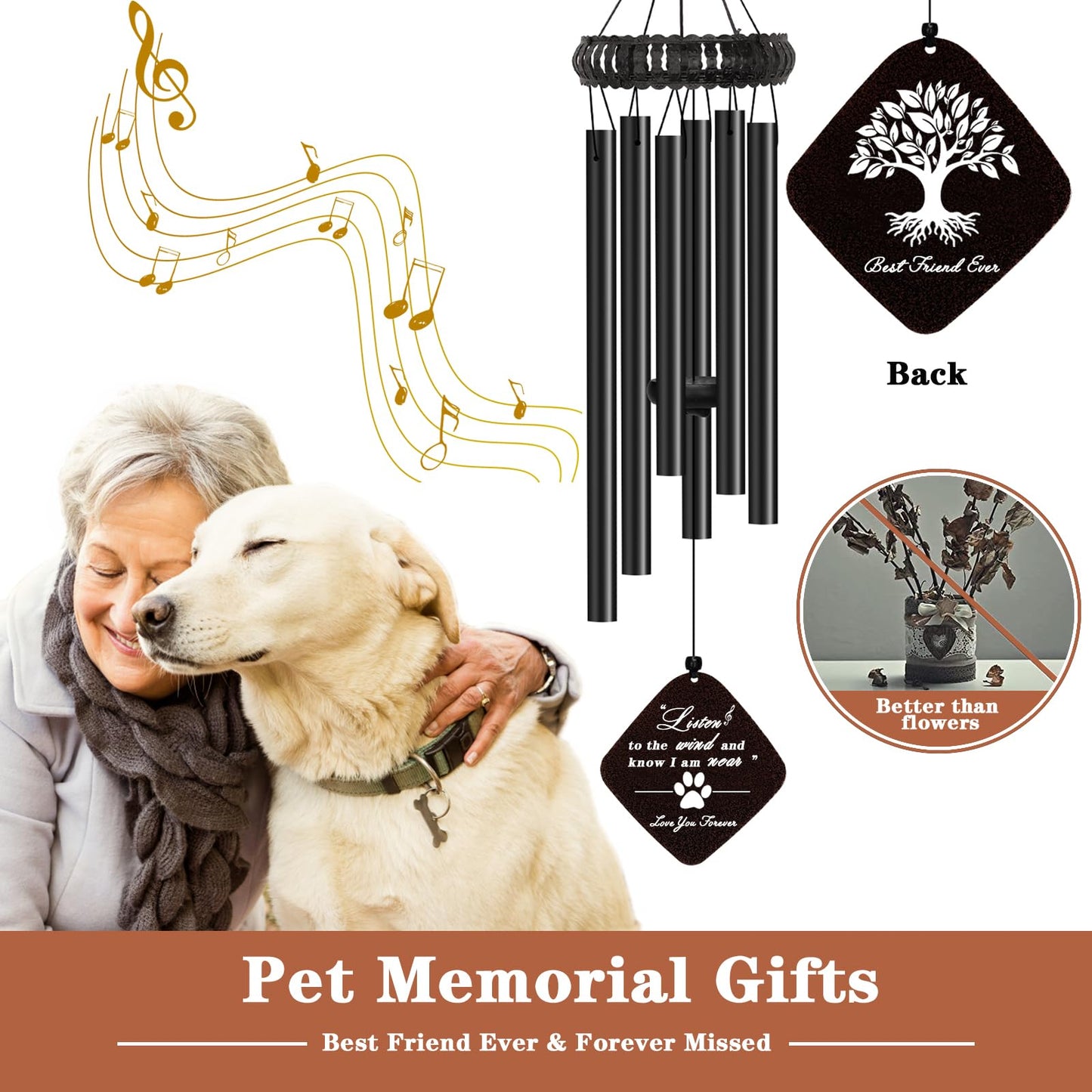 28" Pet Memorial Wind Chimes, Dog Memorial Gifts, Pet Loss Gifts