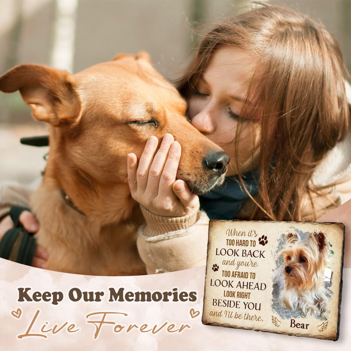 Personalized Pet Memorial Stone, Loss of Dog Sympathy Gift - Customizable Photo Name Memorial Garden Stone, White Headstone Maker, Ideal Dog Passing Away Gifts, Sympathy Gifts for Pet Lovers