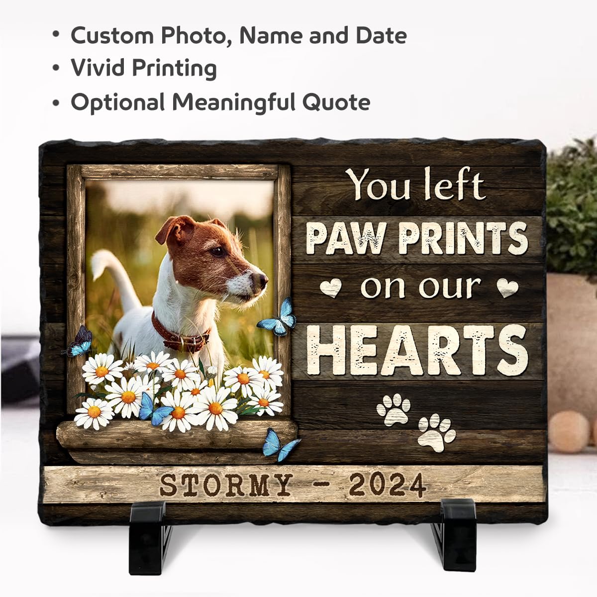 Personalized Pet Memorial Stone, Loss of Dog Sympathy Gift - Customizable Photo Name Memorial Garden Stone, White Headstone Maker, Ideal Dog Passing Away Gifts, Sympathy Gifts for Pet Lovers