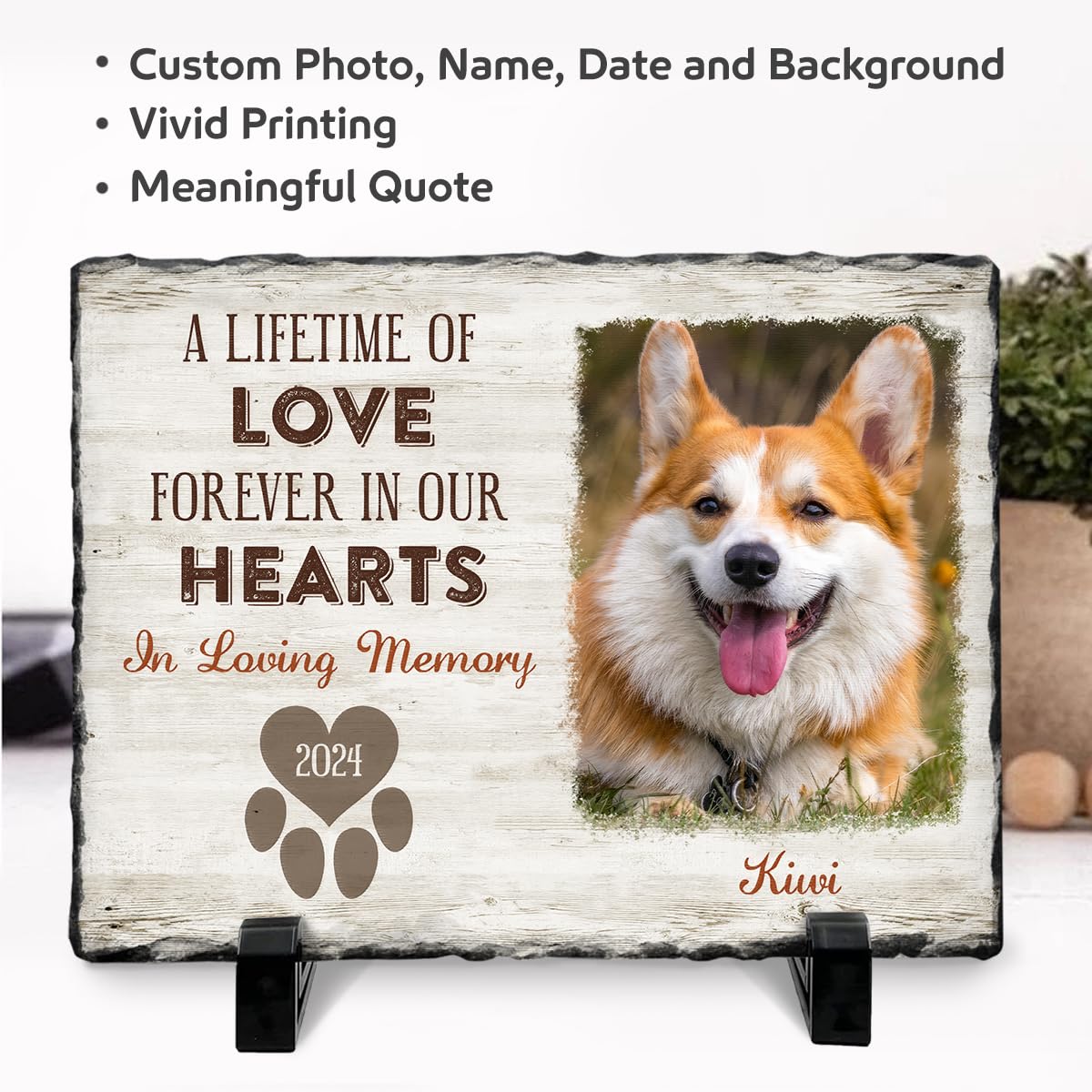 Personalized Pet Memorial Stone, Loss of Dog Sympathy Gift - Customizable Photo Name Memorial Garden Stone, White Headstone Maker, Ideal Dog Passing Away Gifts, Sympathy Gifts for Pet Lovers