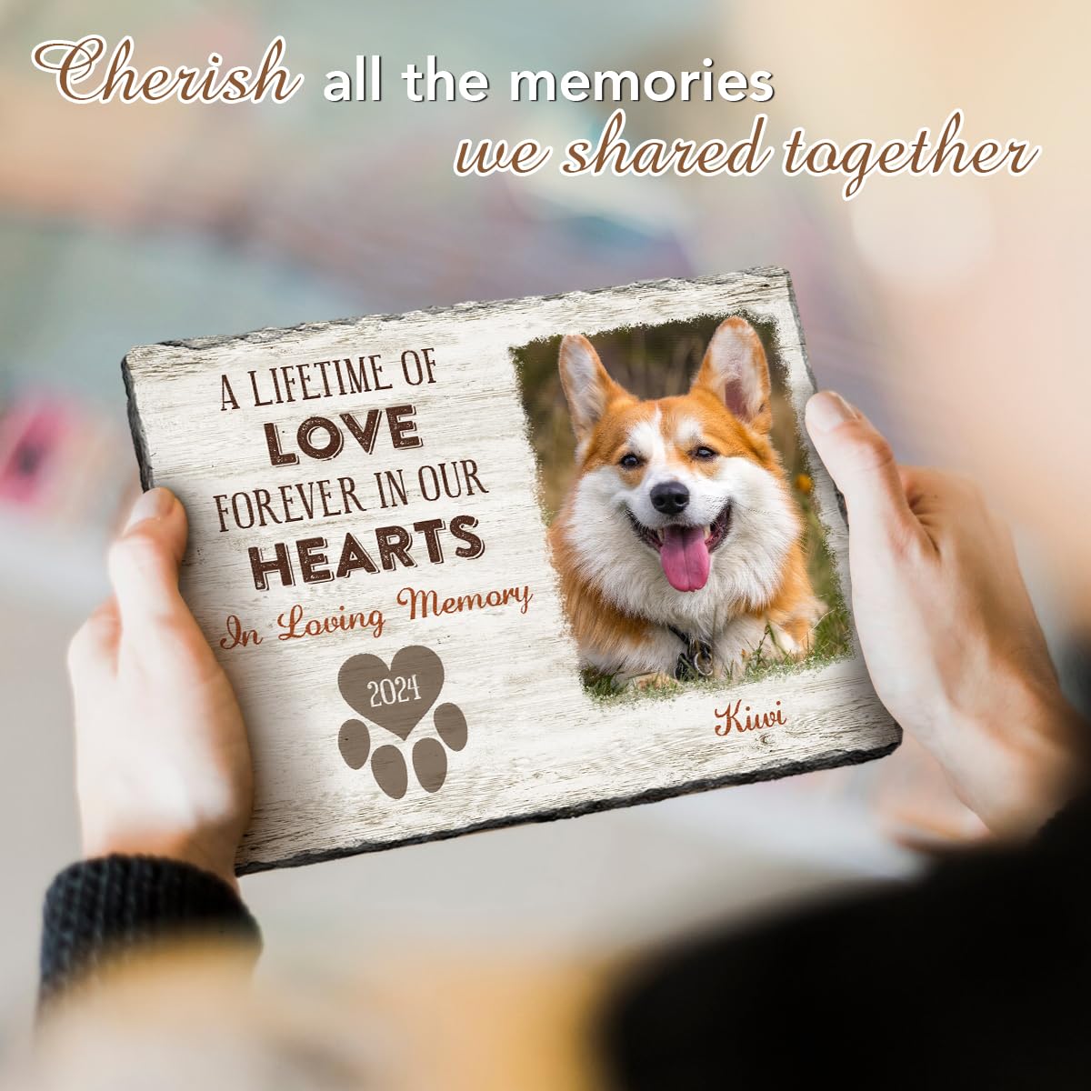 Personalized Pet Memorial Stone, Loss of Dog Sympathy Gift - Customizable Photo Name Memorial Garden Stone, White Headstone Maker, Ideal Dog Passing Away Gifts, Sympathy Gifts for Pet Lovers