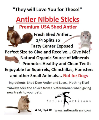 Antler Nibble Sticks by Antler Artisans, Squirrels and Small Animal Chews Treats, Teeth Health, Deer and Elk Antler Chews for Chipmunks, Hedgehogs, Guinea pigs, Rats, All-Natural Nutrition