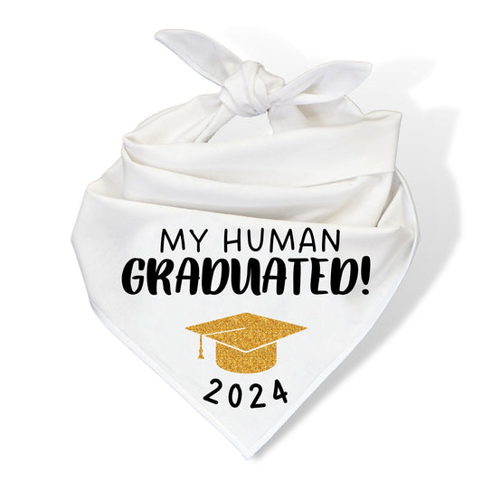 My Human Graduated Dog Bandana - Graduation Pet Bandana, My Human Graduated Dog Bandana, Graduation Dog Bandana, Graduation Dog Bandana, Graduation Dog Bandana (Medium, My Human Graduated!, White)